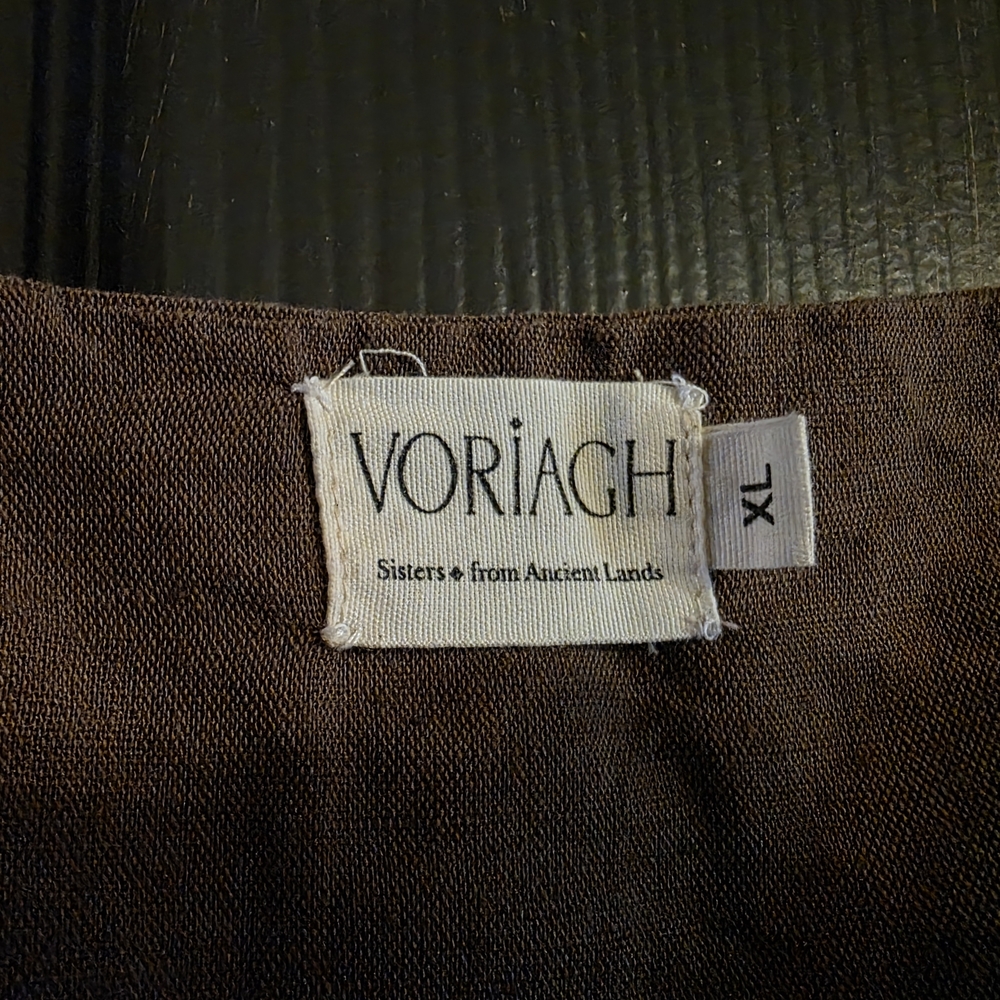 Voriagh Linen Olive Brown Wrap Dress Embroidered - Picture 6 of 7